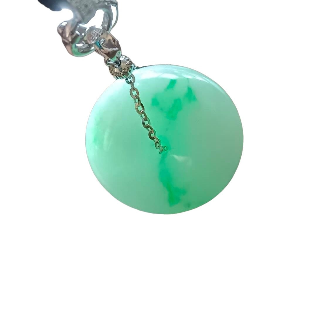 #751 Natural Light Green Burma Jadeite Thick Ping-An-Kou/Donut Pendant with 14K Gold Fixing