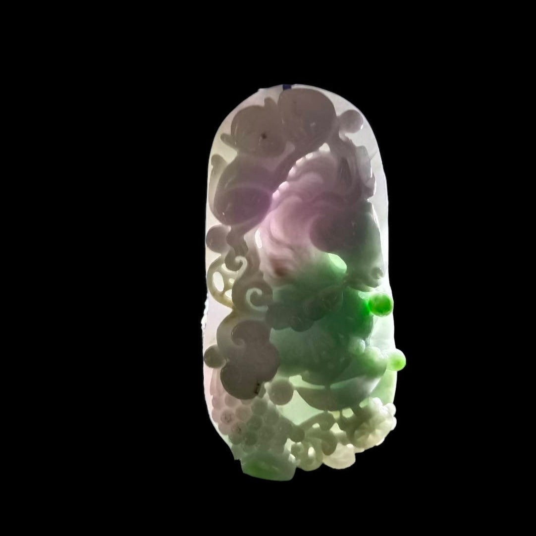 #646 AGI Certified Natural Lavender and Green Burma Jadeite Horse Pendant
