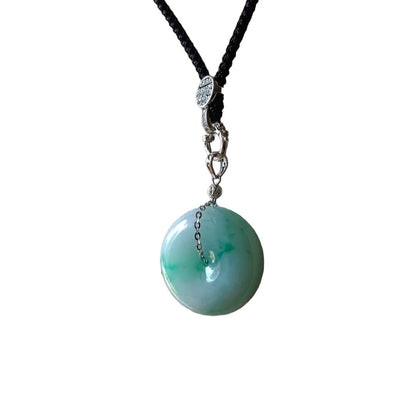 #751 Natural Light Green Burma Jadeite Thick Ping-An-Kou/Donut Pendant with 14K Gold Fixing