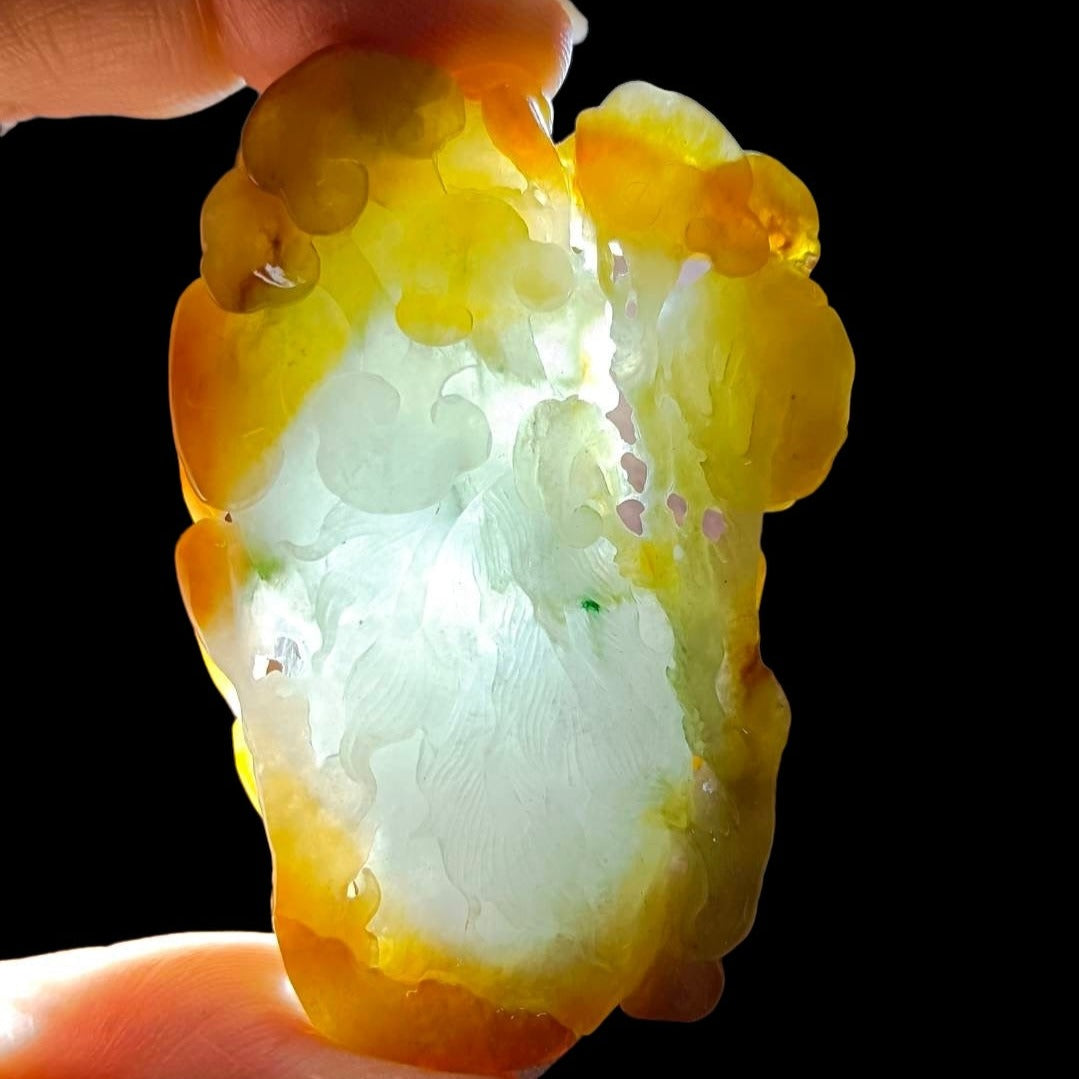 #554 GIA Certified Natural Translucent Red Burma Jadeite, Phoenix Pendant