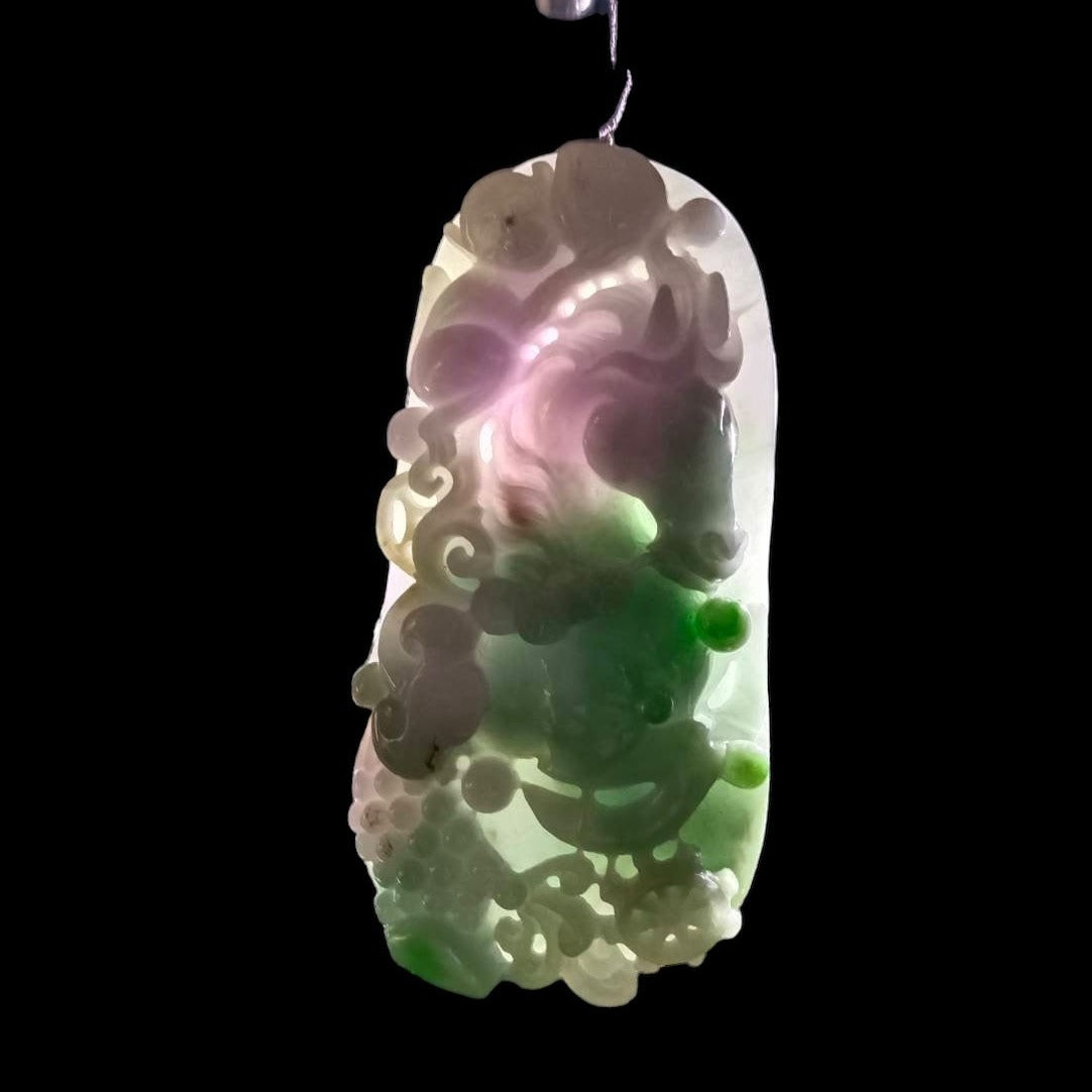#646 AGI Certified Natural Lavender and Green Burma Jadeite Horse Pendant