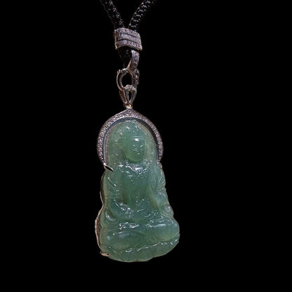#735 Natural Translucent Blue Water Burma Jadeite, Tara Pendant in Sterling Silver Holder