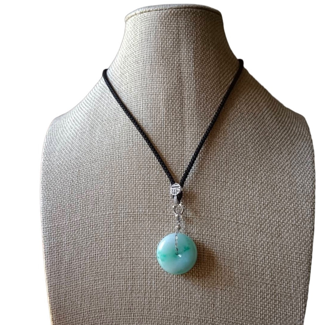 #751 Natural Light Green Burma Jadeite Thick Ping-An-Kou/Donut Pendant with 14K Gold Fixing