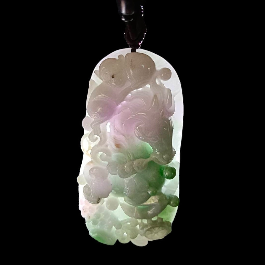 #646 AGI Certified Natural Lavender and Green Burma Jadeite Horse Pendant