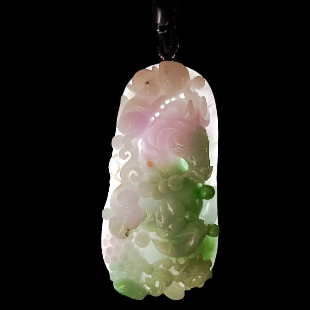 #646 AGI Certified Natural Lavender and Green Burma Jadeite Horse Pendant