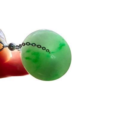 #751 Natural Light Green Burma Jadeite Thick Ping-An-Kou/Donut Pendant with 14K Gold Fixing