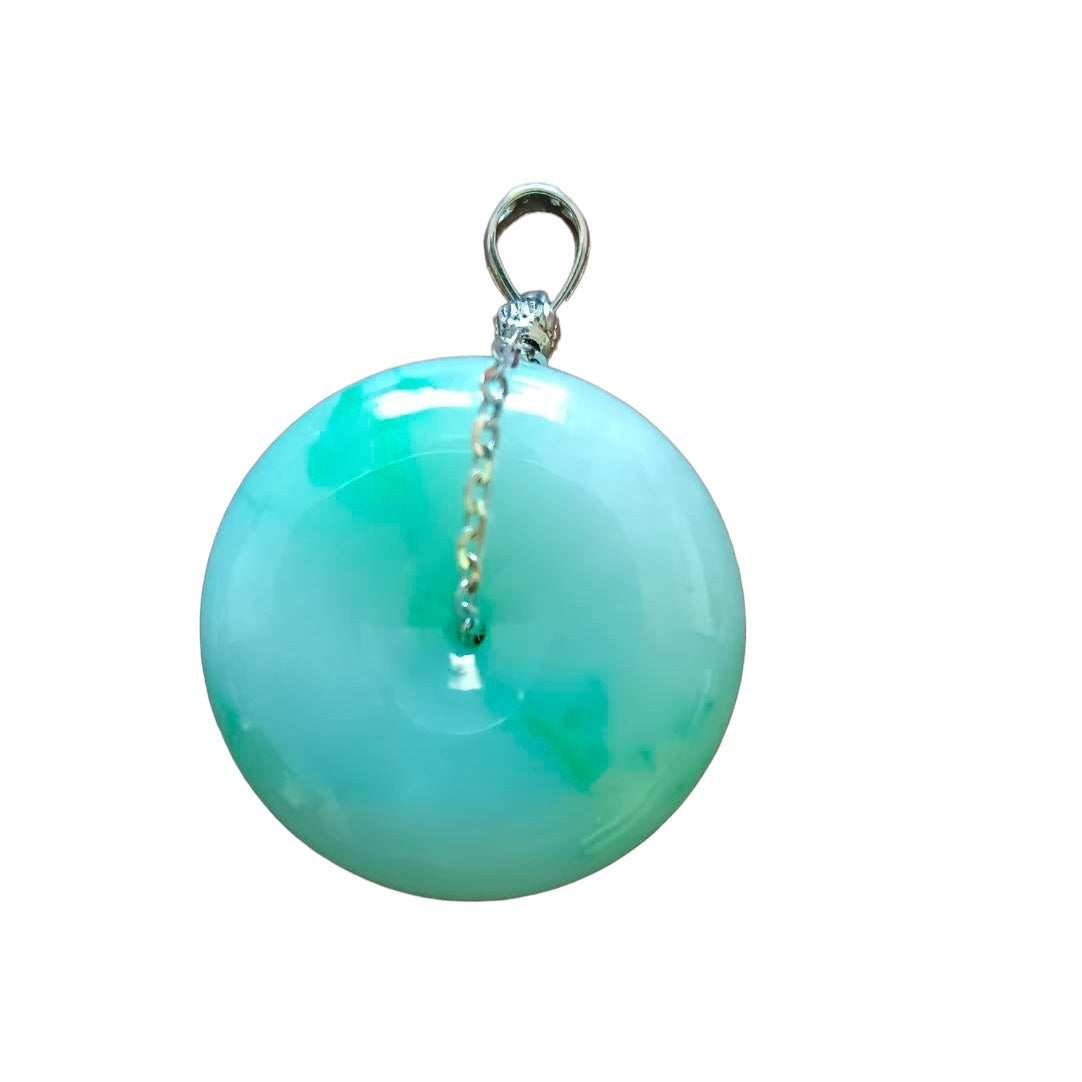 #751 Natural Light Green Burma Jadeite Thick Ping-An-Kou/Donut Pendant with 14K Gold Fixing