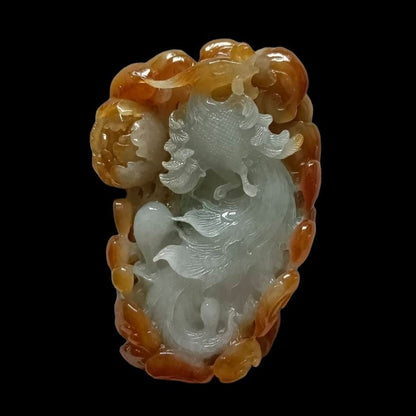 #554 GIA Certified Natural Translucent Red Burma Jadeite, Phoenix Pendant