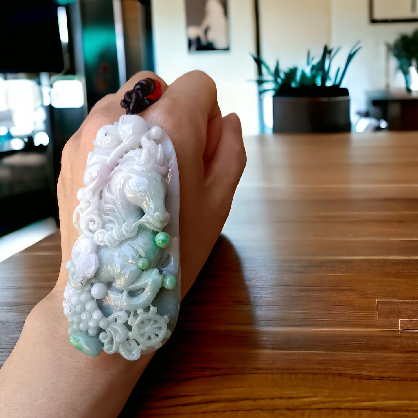 #646 AGI Certified Natural Lavender and Green Burma Jadeite Horse Pendant