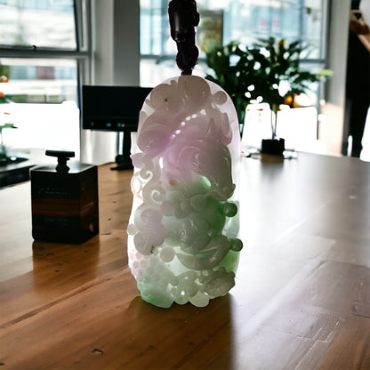 #646 AGI Certified Natural Lavender and Green Burma Jadeite Horse Pendant