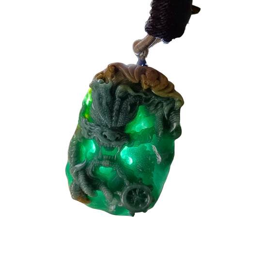 #634 AGL Certified Natural Green/Yellow/Blue Guatemala Jadeite Dragon Pendant