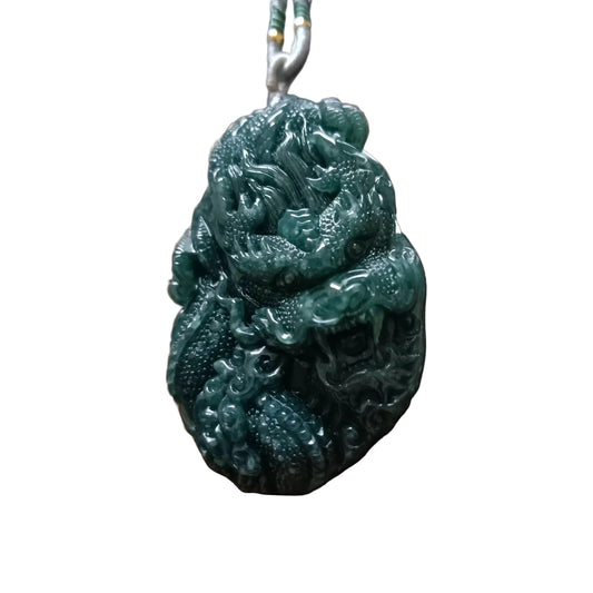 #614 AGL Certified Translucent Natural Green Guatemala Jadeite Dragon Pendant