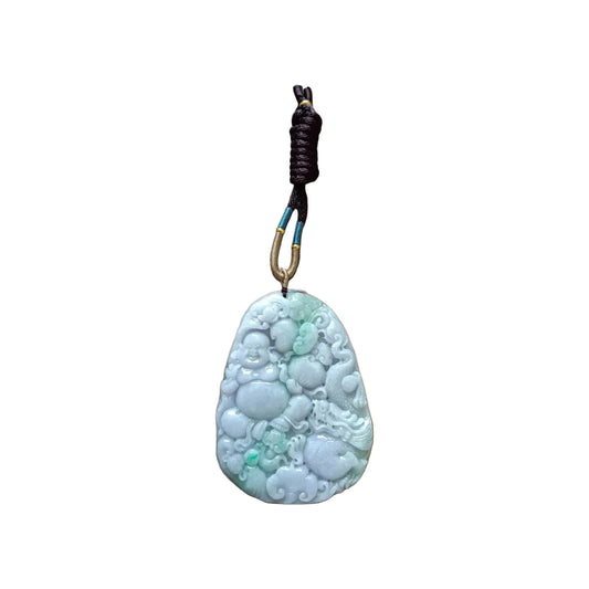 #644 AGL Certified Natural Lavender and Green Burma Jadeite Happy Buddha Pendant