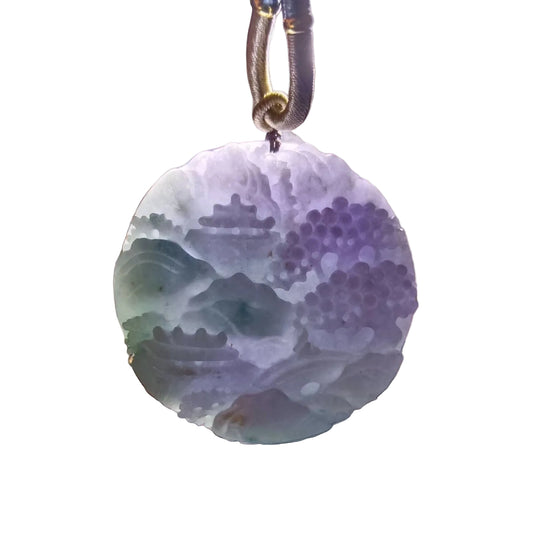 #641 AGL Certified Natural Lavender and Green Burma Jadeite Landscape Pendant