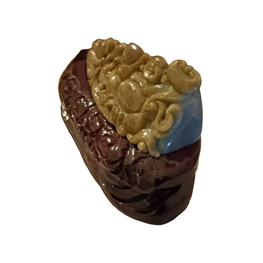 #652 AGL Certified Natural Yellow Burma Jadeite Happy Buddha Statuary