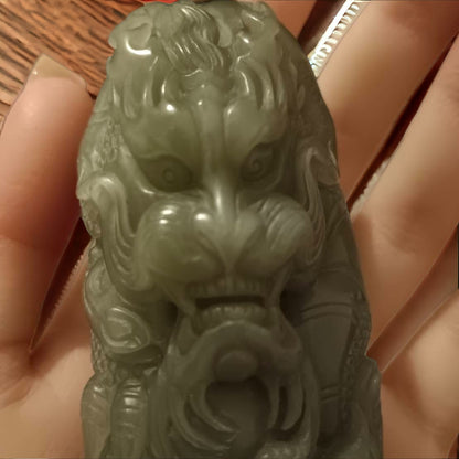 #653 AGL Certified Green Natural Nephrite Jade Dragon Handheld Piece