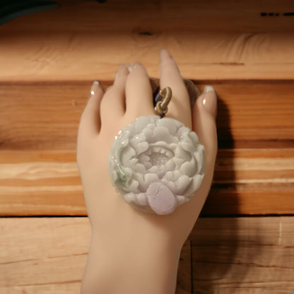 #654 AGL Certified Natural Lavender and Green Burma Jadeite Peony Blossom Pendant