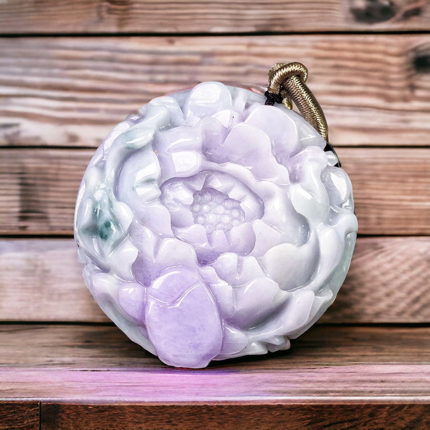 #654 AGL Certified Natural Lavender and Green Burma Jadeite Peony Blossom Pendant