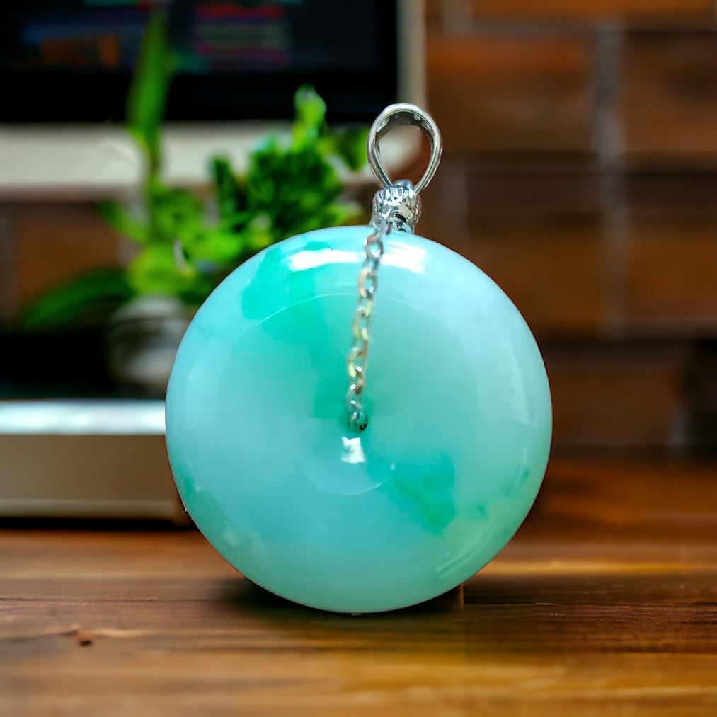 #751 Natural Light Green Burma Jadeite Thick Ping-An-Kou/Donut Pendant with 14K Gold Fixing