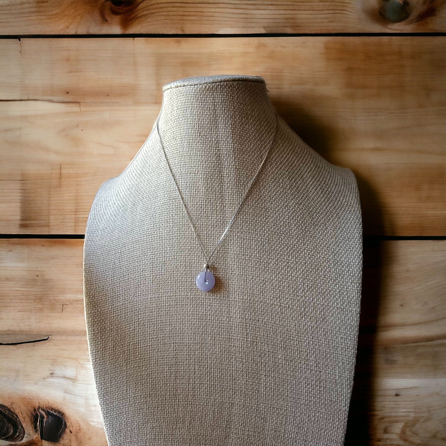 #713 & #714 Natural Lavender Burma Jadeite, Ping-An-Kou/Donut Pendant with Sterling Silver Necklace