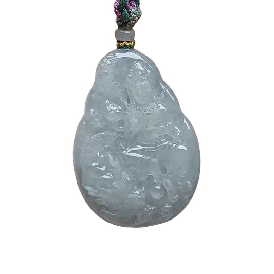 #572 GIA Certified Natural Translucent Light Green Burma Jadeite, Guan Yin and Dragon Pendant
