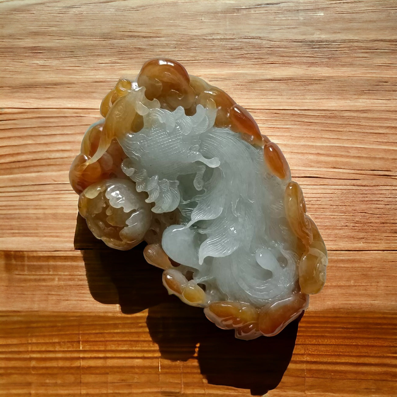 #554 GIA Certified Natural Translucent Red Burma Jadeite, Phoenix Pendant