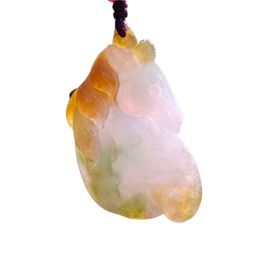 #88 GIA Certified Burmese Jadeite Jade, Tri-Color Unicorn Pendant