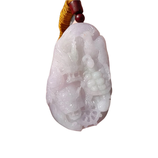 #136 Mason-Kay Certified Natural Jadeite Jade Light Lavender Green Four Guardians Pendant