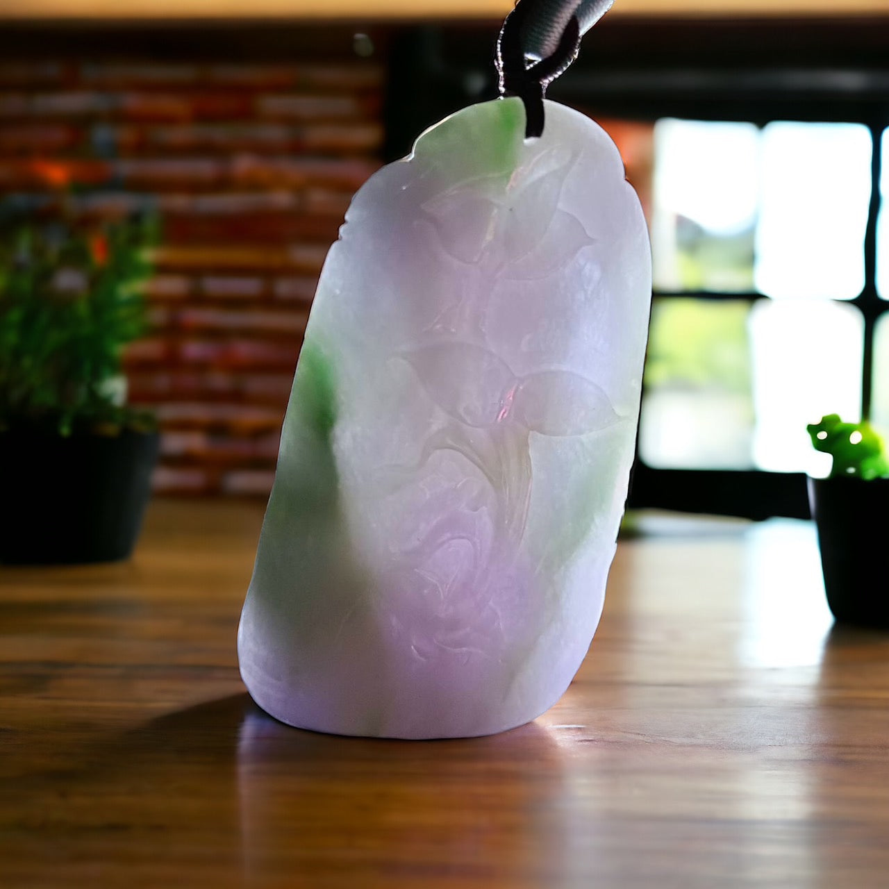 #312 Mason-Kay Certified Natural Jadeite Jade Lavender Green Lotus Pendant