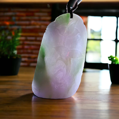 #312 Mason-Kay Certified Natural Jadeite Jade Lavender Green Lotus Pendant