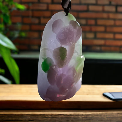 #312 Mason-Kay Certified Natural Jadeite Jade Lavender Green Lotus Pendant