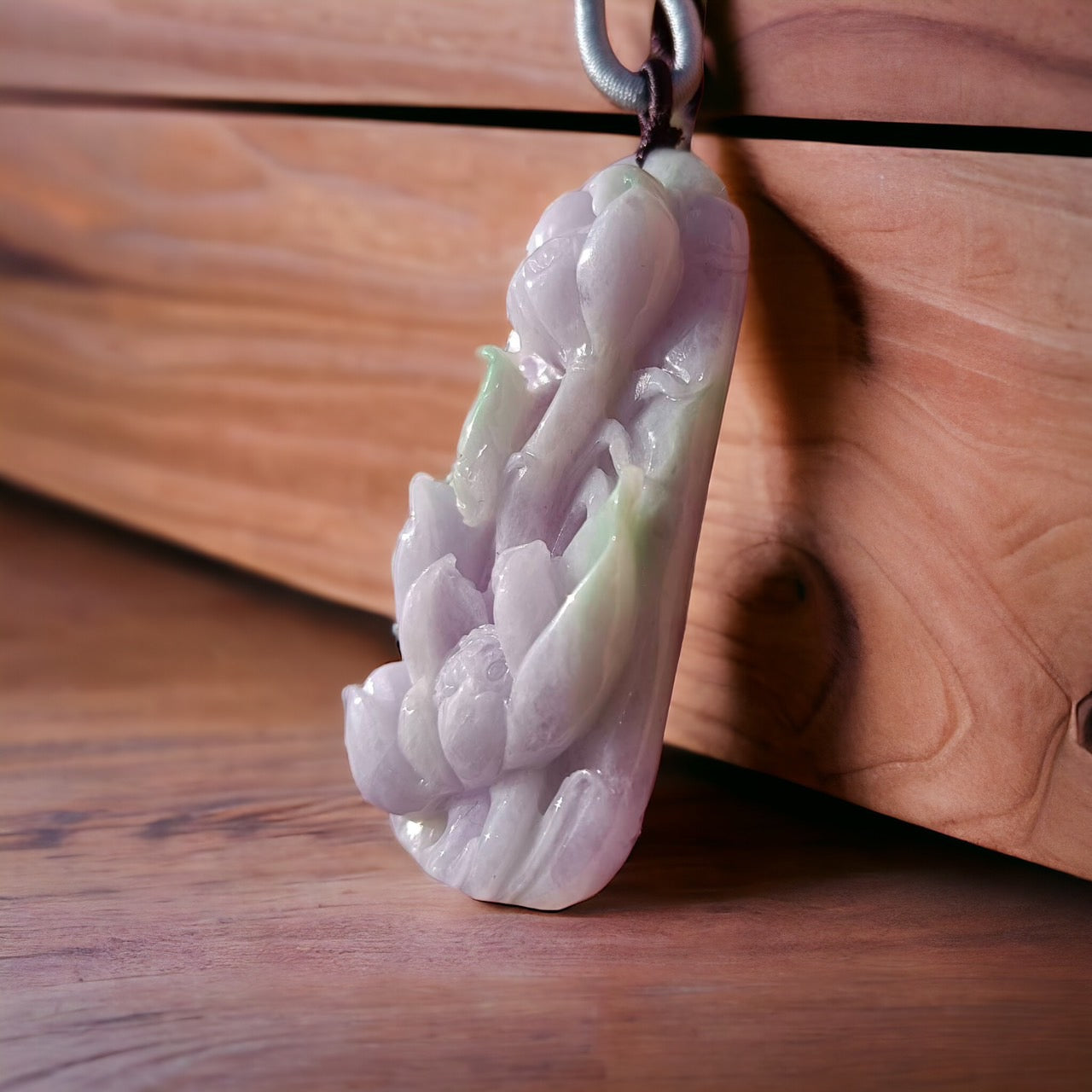#312 Mason-Kay Certified Natural Jadeite Jade Lavender Green Lotus Pendant