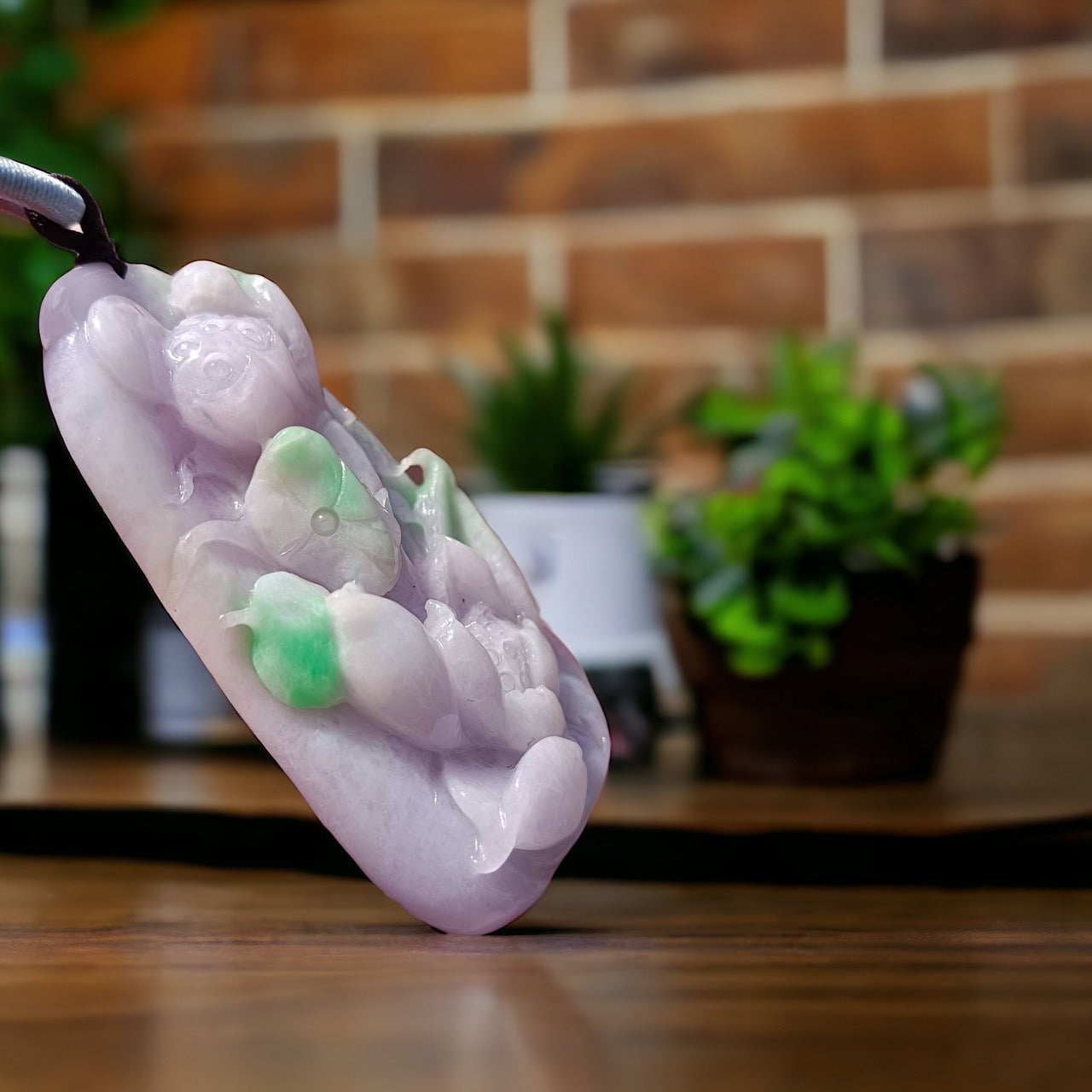 #312 Mason-Kay Certified Natural Jadeite Jade Lavender Green Lotus Pendant
