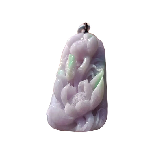 #312 Mason-Kay Certified Natural Jadeite Jade Lavender Green Lotus Pendant
