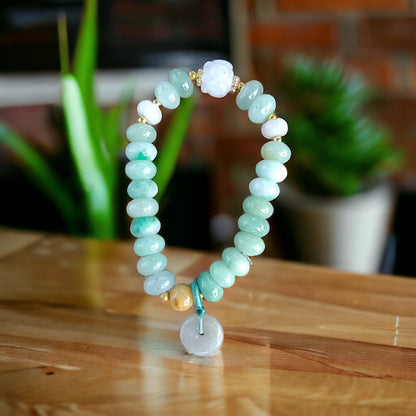 #97 Mason-Kay Certified Greenish Designer Jadeite Jade Bead Bracelet, 7.7~9.2 mm