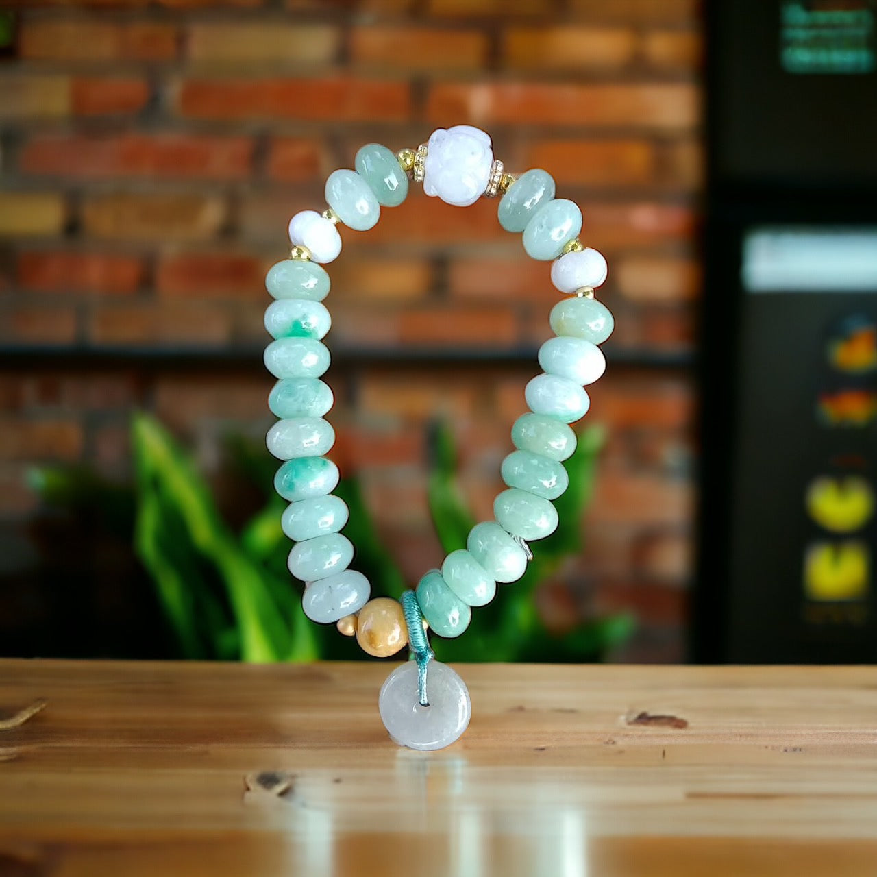 #97 Mason-Kay Certified Greenish Designer Jadeite Jade Bead Bracelet, 7.7~9.2 mm