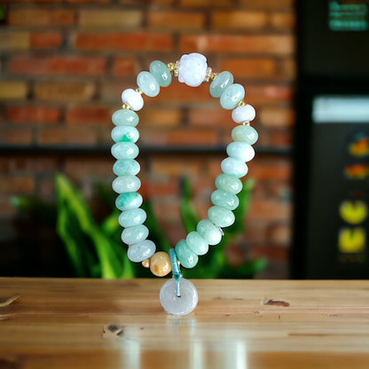 #97 Mason-Kay Certified Greenish Designer Jadeite Jade Bead Bracelet, 7.7~9.2 mm