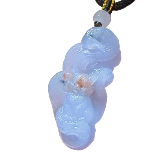 #793 AGL Certified Semi-Transparent Tri-Color Burma Jadeite, 9-Tailed Fox Pendant