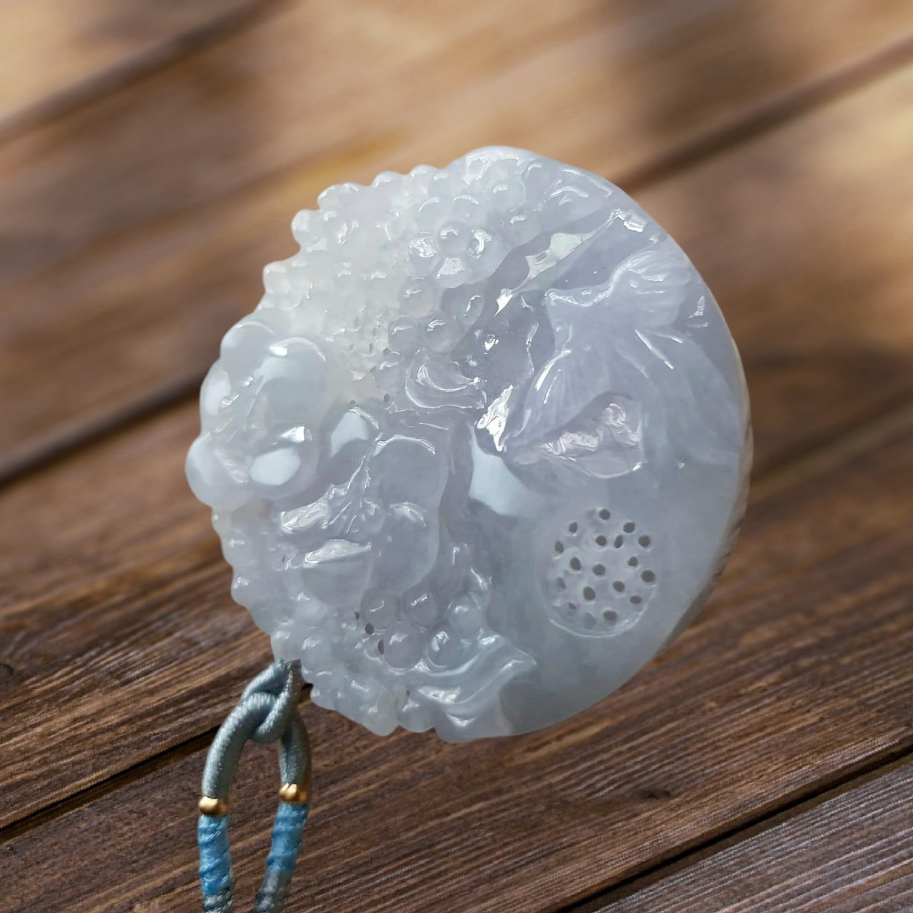 #939 Natural Translucent Lavender Burma Jadeite, "Birdsong Amidst Fragrant Blooms" Pendant