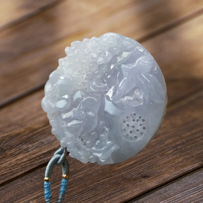 #939 Natural Translucent Lavender Burma Jadeite, "Birdsong Amidst Fragrant Blooms" Pendant