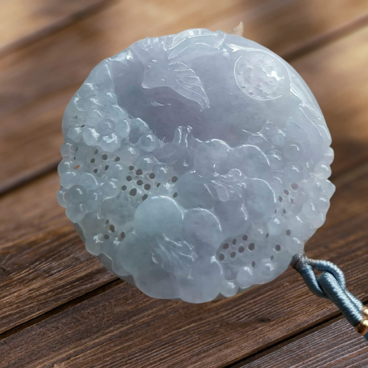 #939 Natural Translucent Lavender Burma Jadeite, "Birdsong Amidst Fragrant Blooms" Pendant