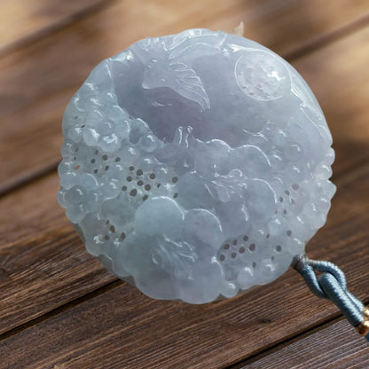 #939 Natural Translucent Lavender Burma Jadeite, "Birdsong Amidst Fragrant Blooms" Pendant