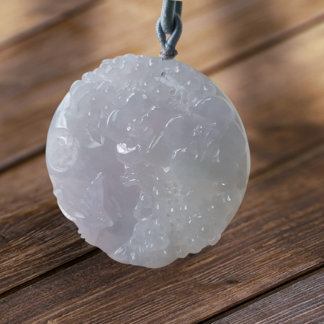 #939 Natural Translucent Lavender Burma Jadeite, "Birdsong Amidst Fragrant Blooms" Pendant