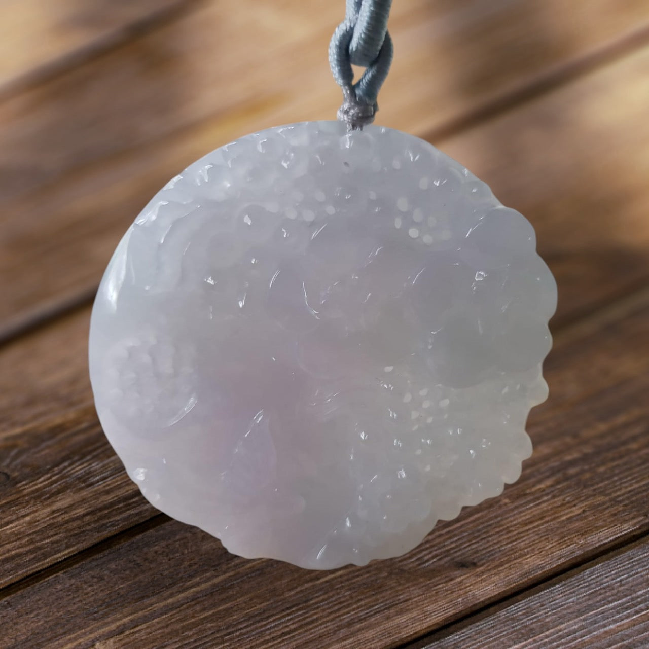 #939 Natural Translucent Lavender Burma Jadeite, "Birdsong Amidst Fragrant Blooms" Pendant