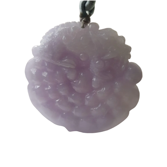 #942 Translucent Lavender Burmese Jadeite Pixiu on Lingzhi Pendant