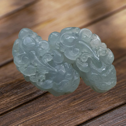 #943 Semi-Transparent Type A Burmese Jadeite, Pixiu Pendant with 18K Yellow Gold Bail