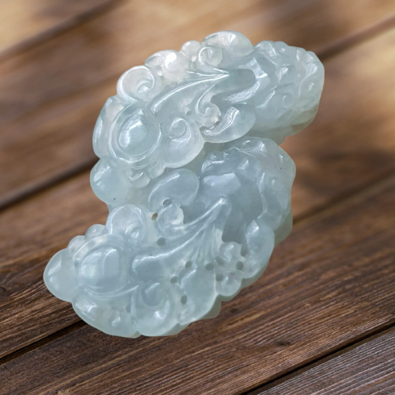 #943 Semi-Transparent Type A Burmese Jadeite, Pixiu Pendant with 18K Yellow Gold Bail