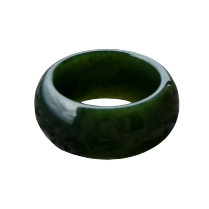 [Little Jade Pavilion] #202 Natural Nephrite Jade “Wide Band Ring” in Spinach Green