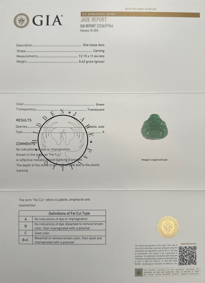 #1076 GIA Certified Type A Translucent Imperial Green Jadeite, Happy Buddha Cabochon