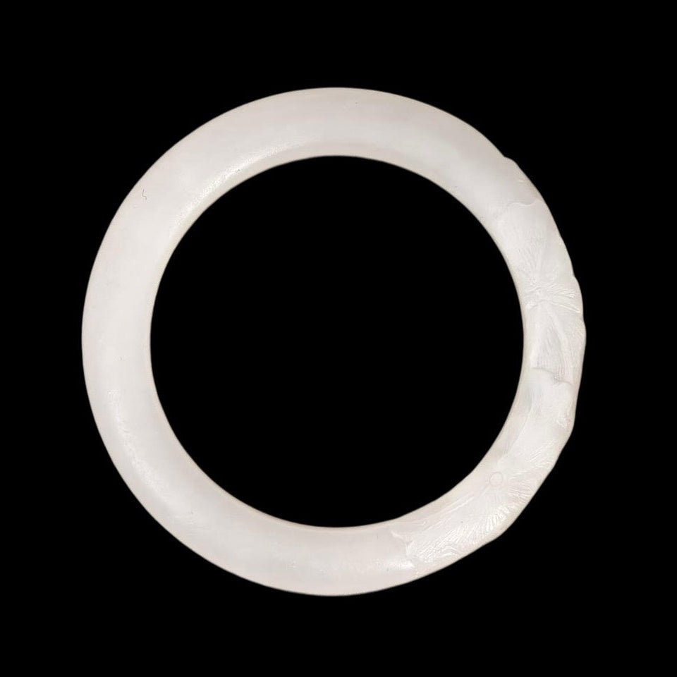 #1081 AGL Certified Natural White Nephrite Jade Carved Bangle Bracelet